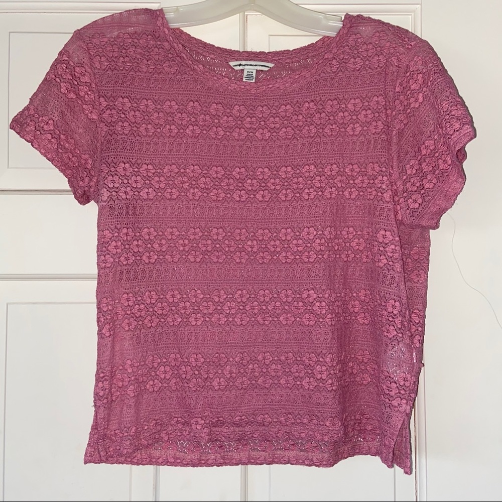 Pink shear lace top